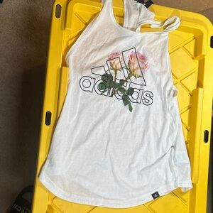 Adidas White Tank Top with Rose Graphic